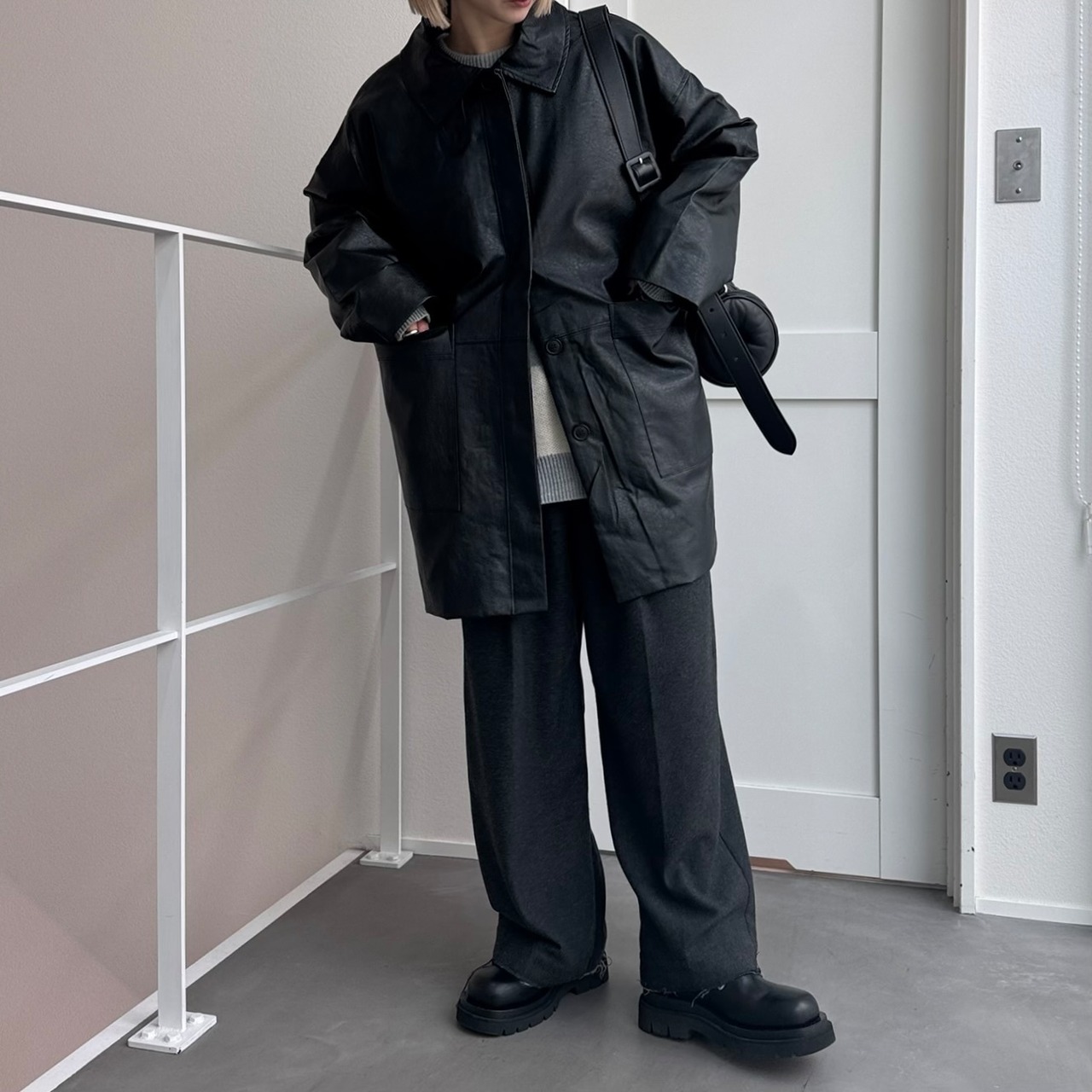 【受注販売】レザーライクオーバーJK/ブラック