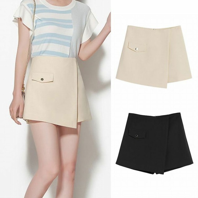 レディース ラップショートパンツ パンツ ショート丈 キュロット 春 夏 コーデ / Women's Irregular Pocket High Waist Shorts Skirt (DCT-591138767079)