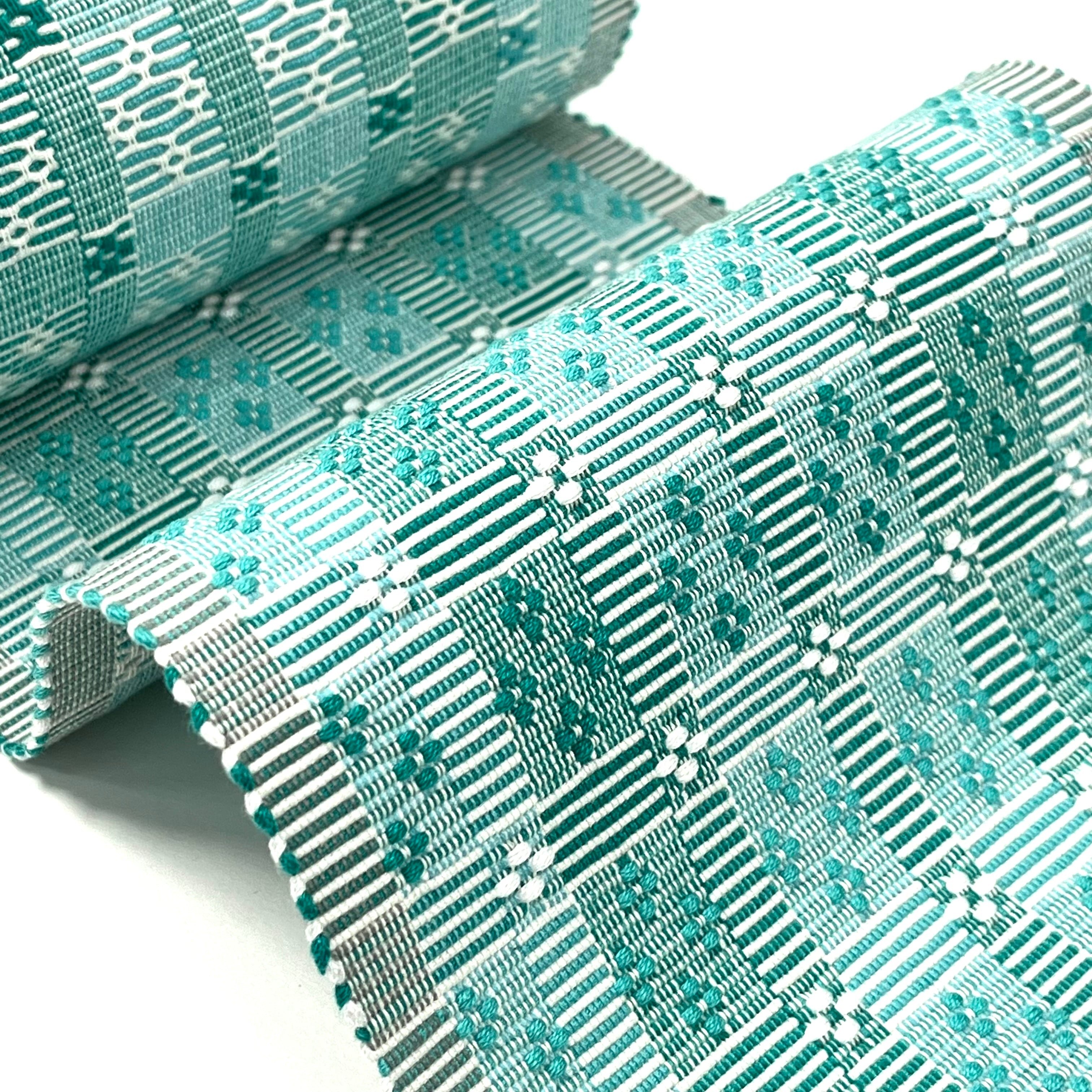 首里やしらみ花織 半幅帯 花緑青 青竹色 （端処理込み） 4RK31019