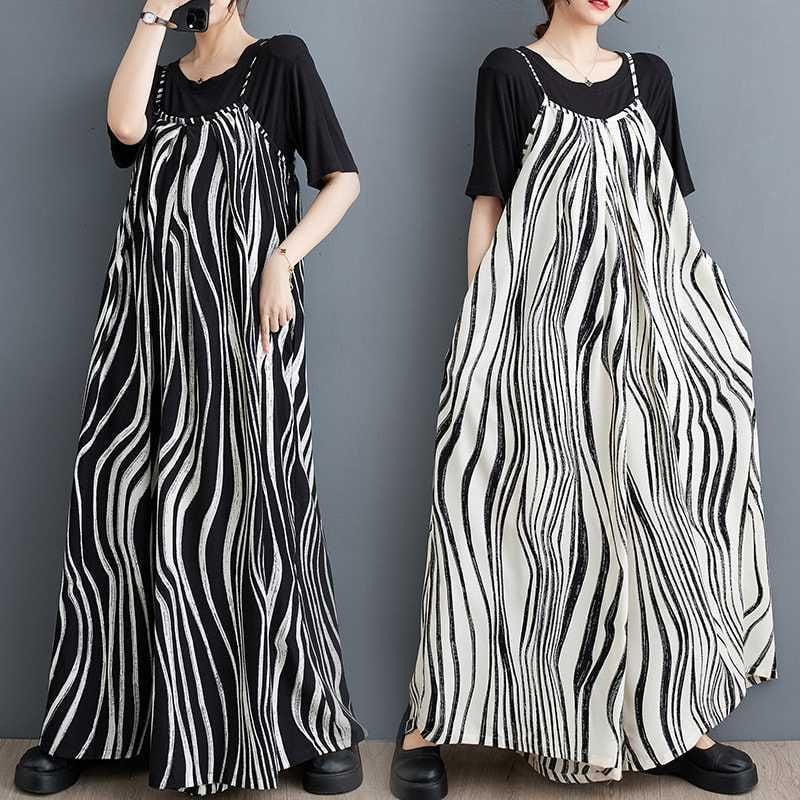 ZEBRA PRINT ADJUSTABLE STRAP WIDE LEG JUMPSUIT M-17227