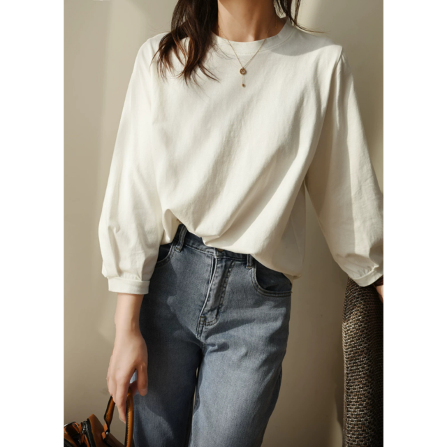 【定番の一枚】着やせ きれいめ クルーネック七分袖カットソー 3color W01442