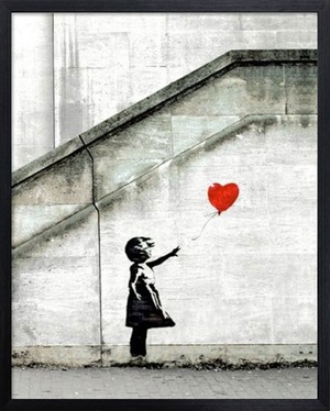 Banksy インテリアアート Red Balloon 幅43×高さ53×厚さ3.2cm フレーム付き