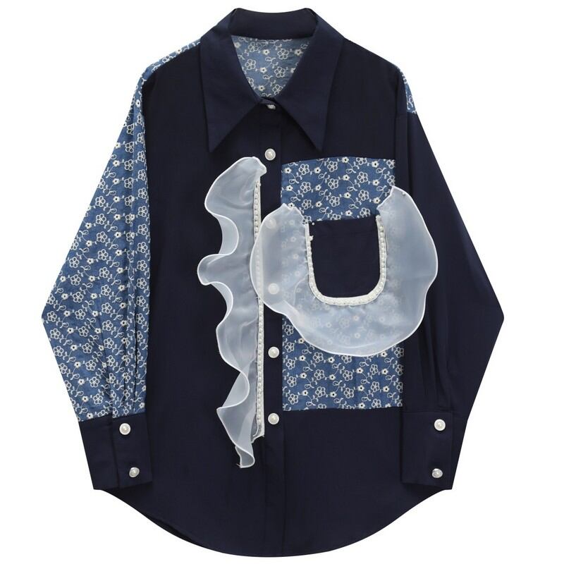 フリル パール ボタン シャツ 10066