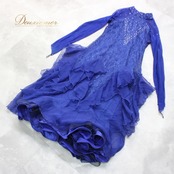 社交ダンス 衣装 スタンダード ドレス ワンピース パーティドレス ICHIOKU イチオク ブルー系 ラインストーン 長袖 レース フォーマル 派手 薄手 おしゃれ 高級感 結婚式 二次会 発表会 ダンスパフォーマンス 体型カバー レディース 美シルエット 伸縮性 ポリエステル製 クリスタル装飾 おすすめ 人気 新品