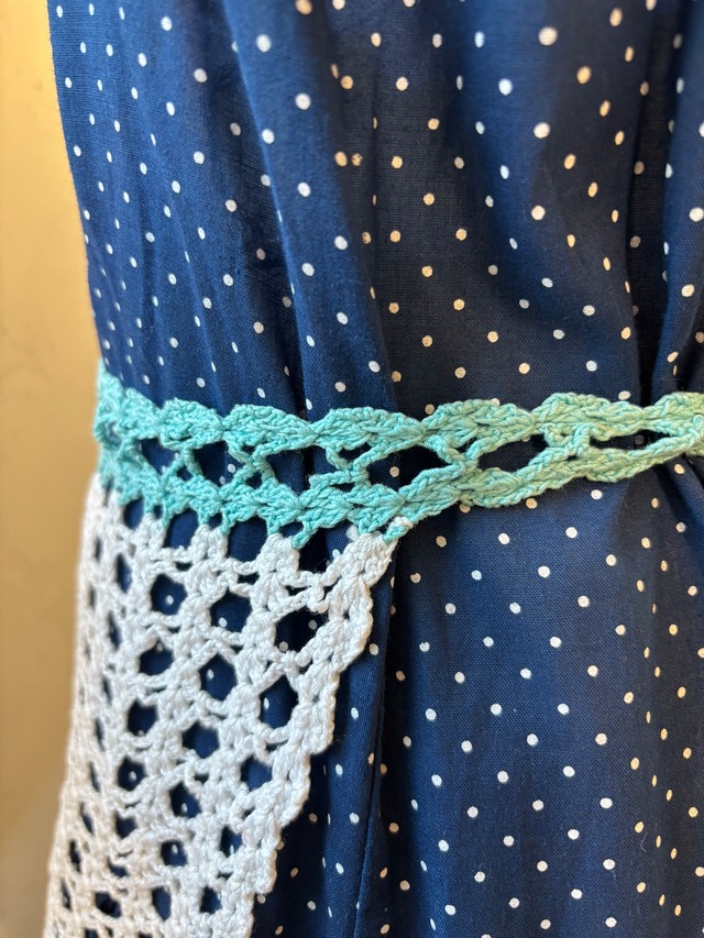 vintage mint blue&vivid pink knitted apron