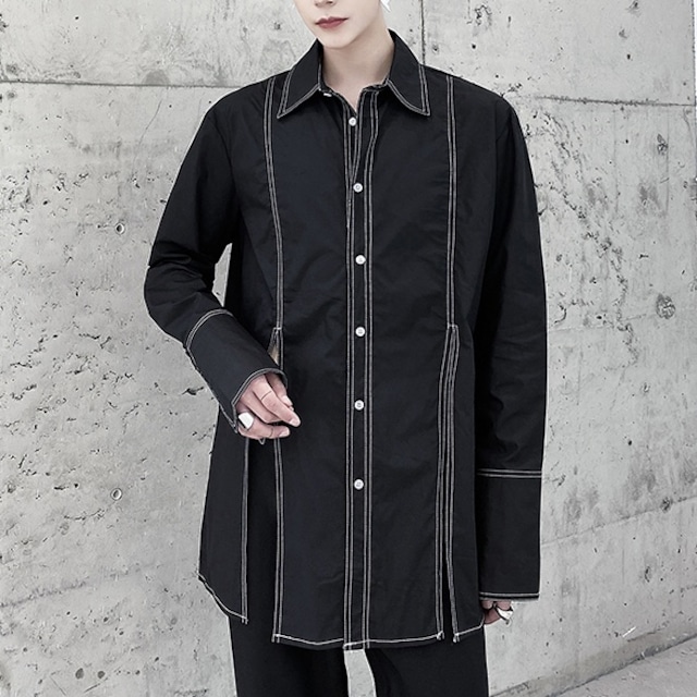 【Men】STICHE LINE TRIMMED SPLIT HEM DESIGN SHIRT 1color S-572