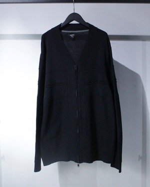 【Caka BLACK】3D Line Vintage Zip Up Cotton Knit Cardigan