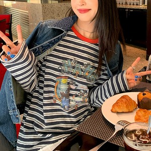 front print border long t-shirt　J00297