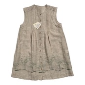 タグ付き 未使用品 麻100% Mademoiselle NON NON マドモアゼルノンノン サファリ刺繍 タック ノースリーブ リネン シャツ サイズ L