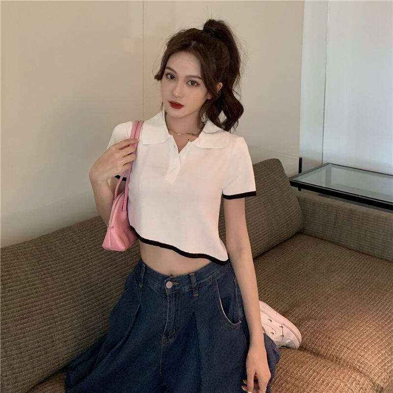 サマースタイルショートスリムニットトップス 薄手 夏物 ドラファッションホール56163223371