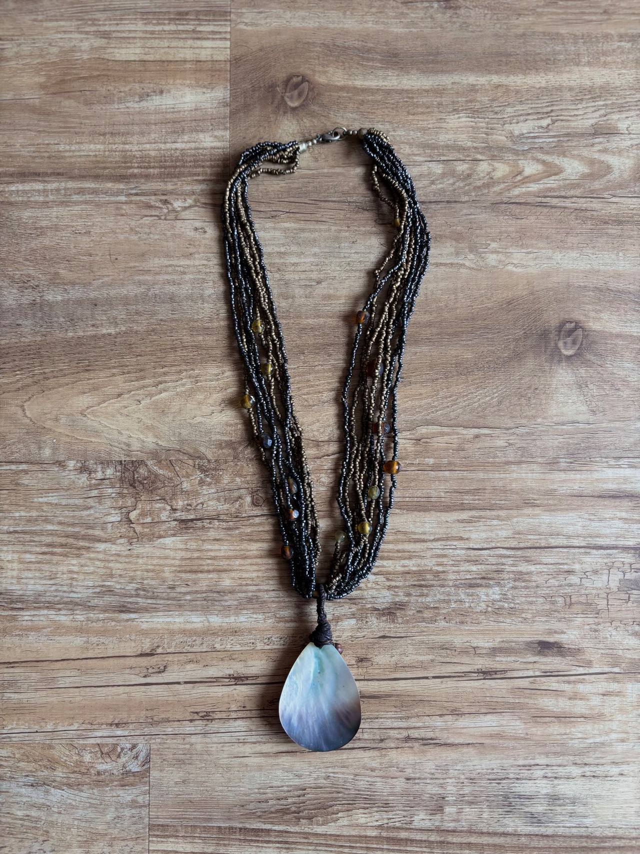 multi strand beaded shell pendant necklace-5145-8