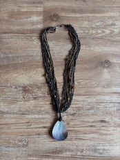 multi strand beaded shell pendant necklace-5145-8