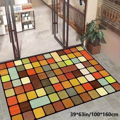 マット 絨毯 カーペット オシャレ レトロスタイル カラフルなグリッドパターン 暖色系模擬カシミヤ長方形カーペット+リビングルーム ベッドルーム 滑り止め 耐久性 お手入れ簡単 柔らかい装飾用カーペット ショップ 寝室 リビング