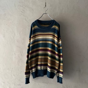 -STRUCTURE- Ramie × Cotton Rainbow Striped Knit Sweater
