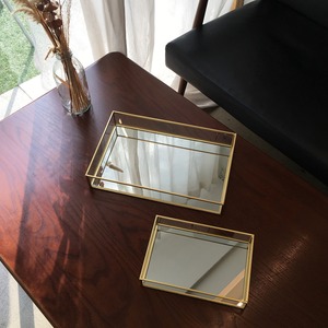 gold edge square mirror tray 2size / ゴールドエッジ スクエア ミラー トレー 韓国 北欧