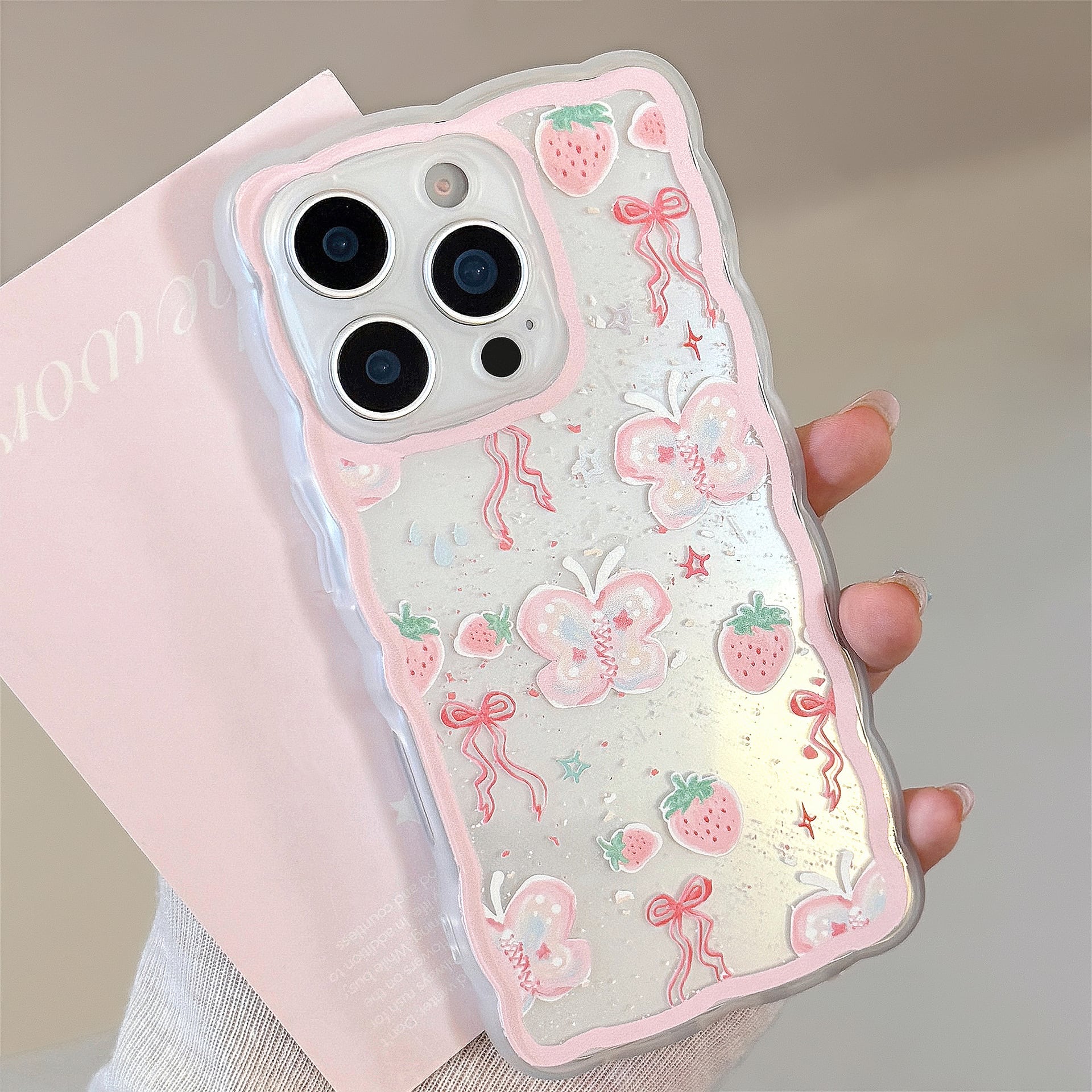 iPhone16~12まで対応】かわいいが詰まってる◎ピンク リボン いちご