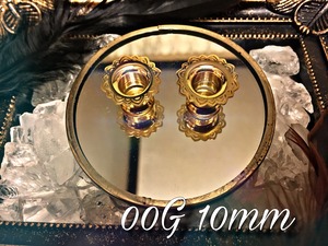 00g 10mm 1pc ゴールド フラワー トンネル スティール フレア ボディピアス 