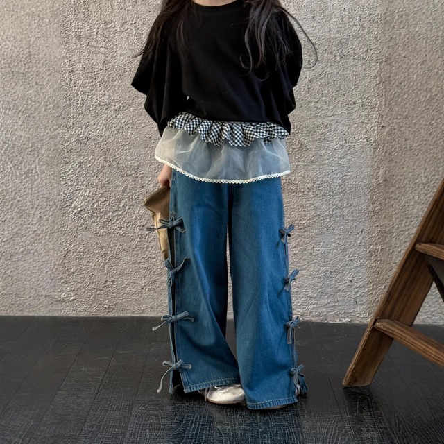 2025春秋新作｜韓国風リボンデニムパンツ 子供服★ズボン★110cm～160cm