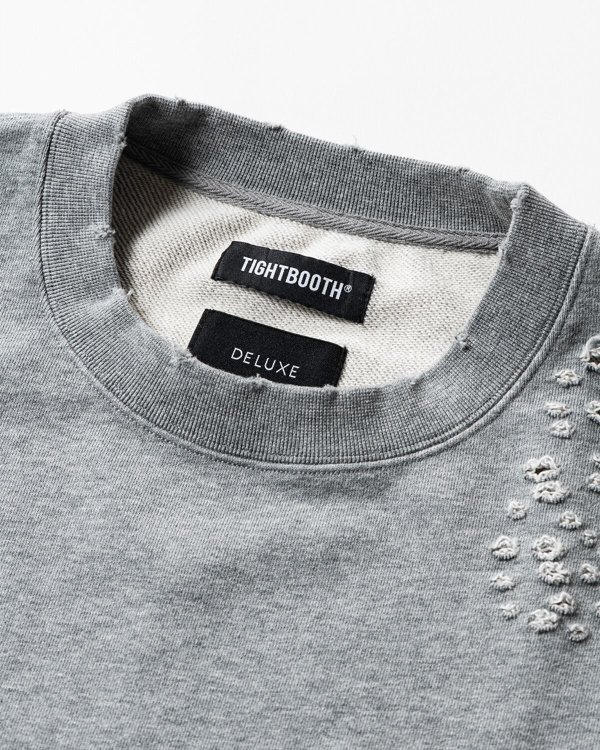 DELUXE x TIGHTBOOTH - DAMAGE CREW SWEAT GRAY | stashstore