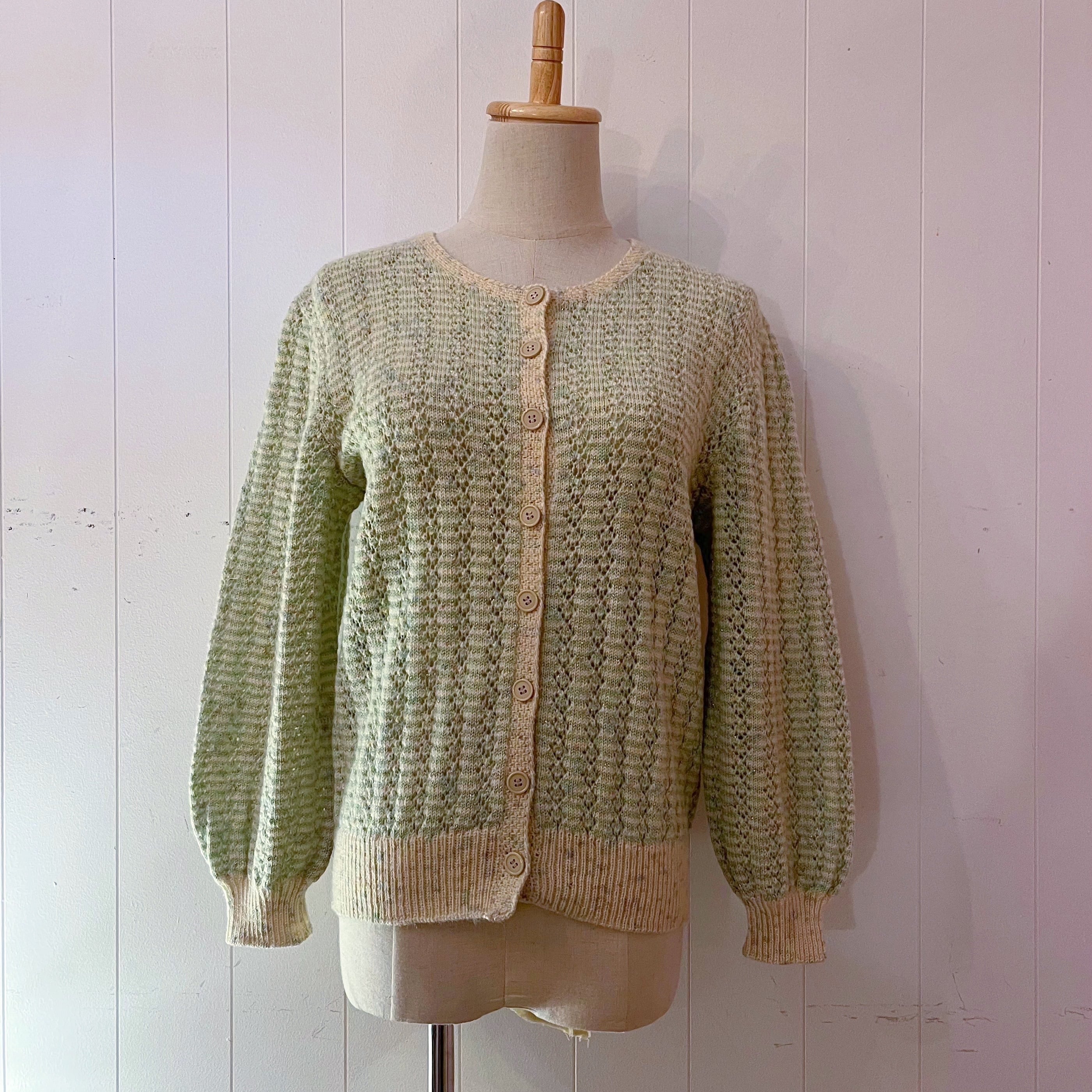 light green lame knit cardigan