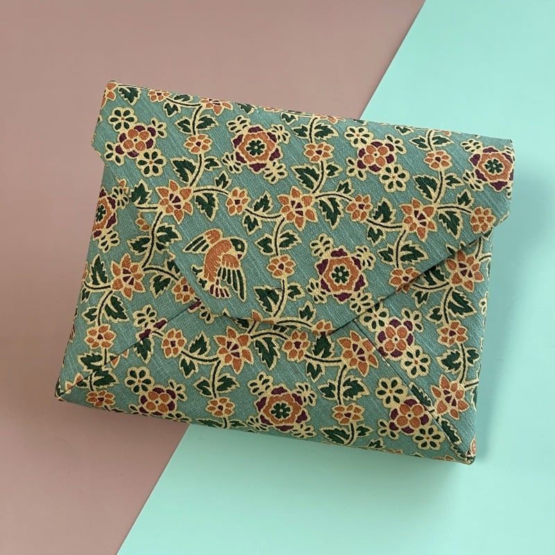 数寄屋袋［更紗］唐草花鳥紋（緑） | 茶道帛紗 大阪有香