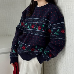 floral round-neck loose knit　J00357