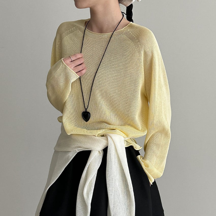 round-neck sheer knit　J00476