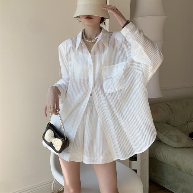 予約販売】セットアップ シャツ ショートパンツ ブルー ホワイト