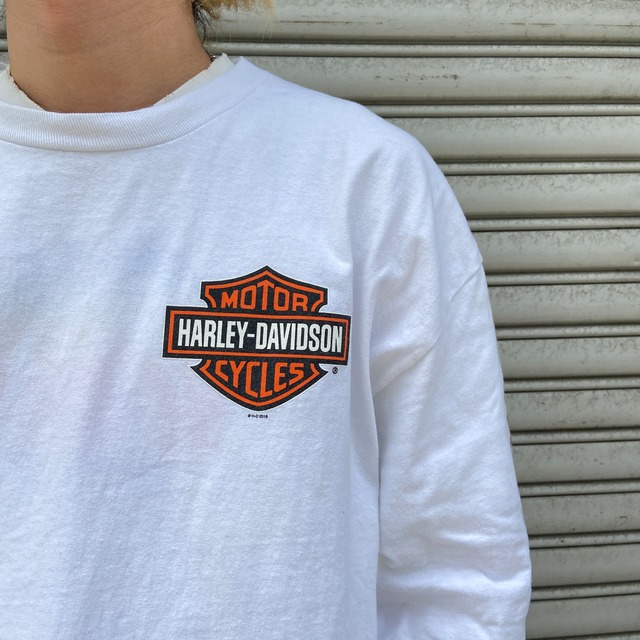 HARLEY-DAVIDSON ロゴロンT 袖プリバックプリント長袖Tシャツ