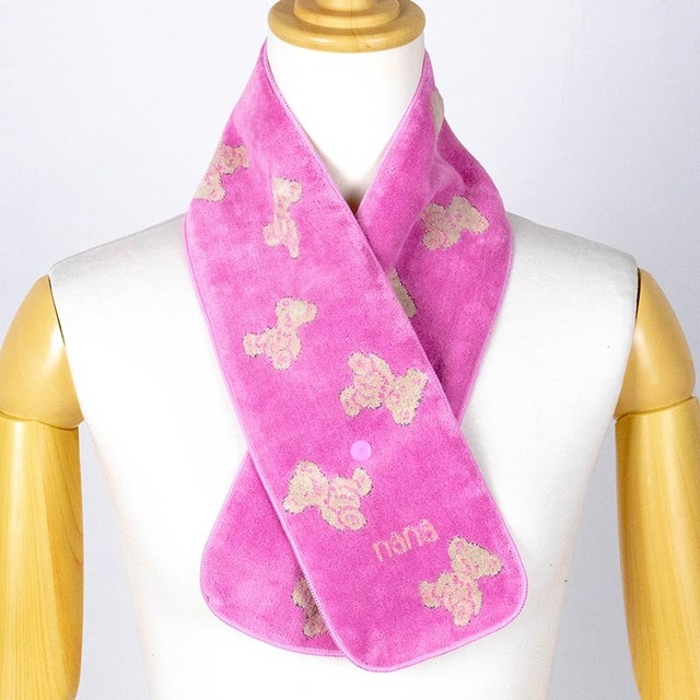 マフラー　横浜ナナ　湘南ナナ　 NANA　ボタン付きナロータオルマフラー　ナナベア柄　ピンクベージュ　nn-tmf9-I