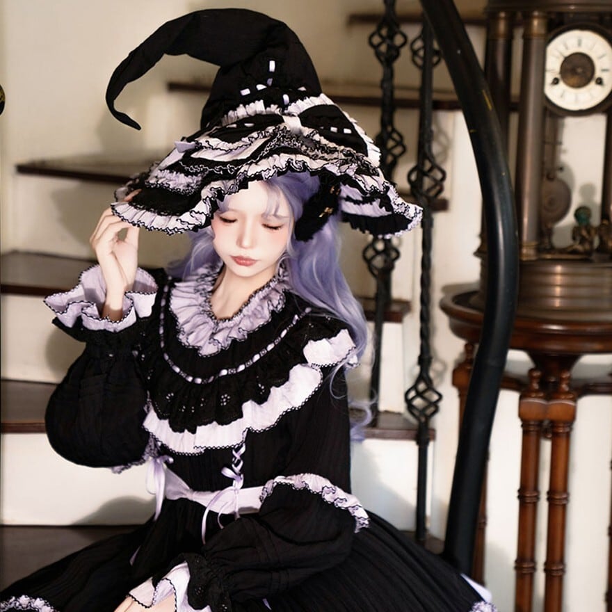 ゴスロリ 魔女セット ワンピース×ハット 2点 ブラック｜WithU