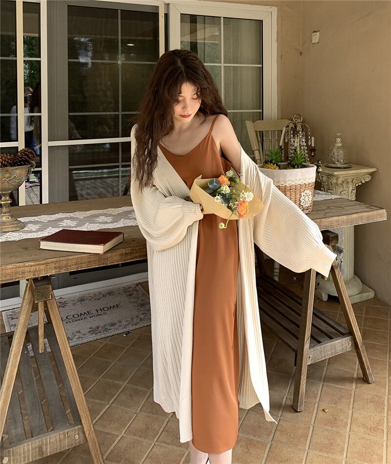 スプリングロング薄手ニットカーディガンルーズトップス コート セーター 春物 YY-ファッション11599674525