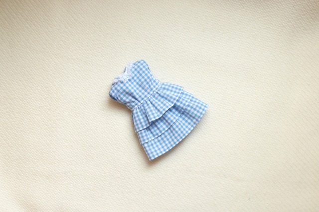 タミーちゃん・水色のギンガムチェックワンピース（ハンドメイド品）