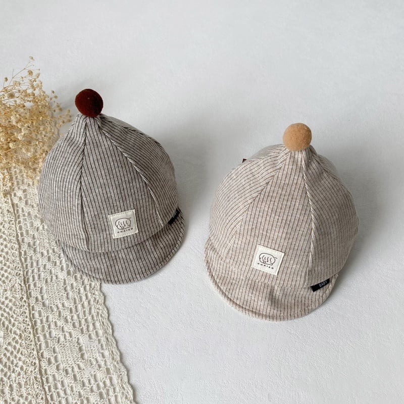 【BABY&KID】秋新作ボーダーぽんぽん付きあったかキャップ ベビー キッズ