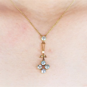 Aquamarine & pearl gold pendant   アクアマリン　＆　パール　ゴールド　ペンダント