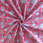 ブロックプリント生地【50cm単位】インド綿 片耳デザイン付き 花柄 白×赤×水色 #55223-RD1