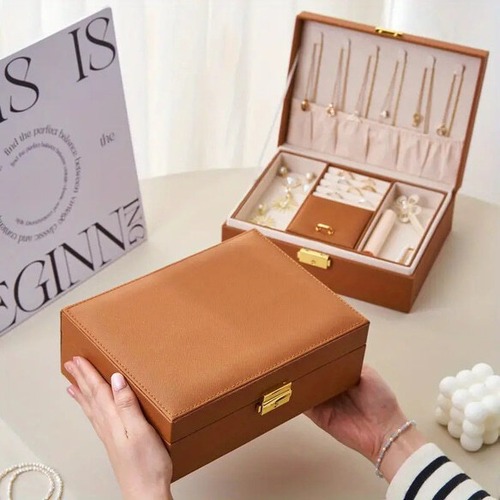 鍵付 ジュエリーボックス ２段 フェイクレザー ネックレス ピアス リング アクセサリーケース 小物収納
