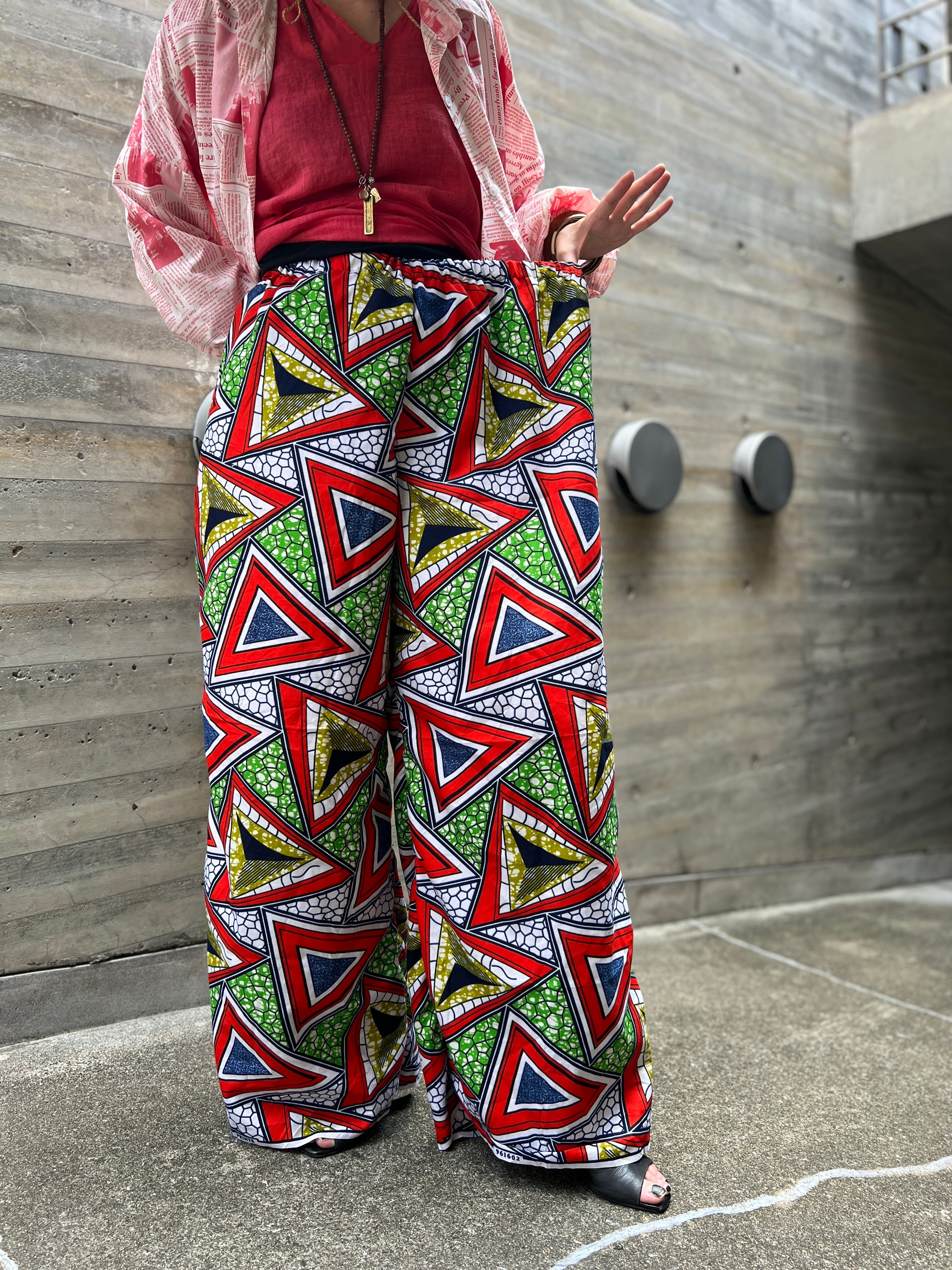 Vintage african batik geometric wide pants