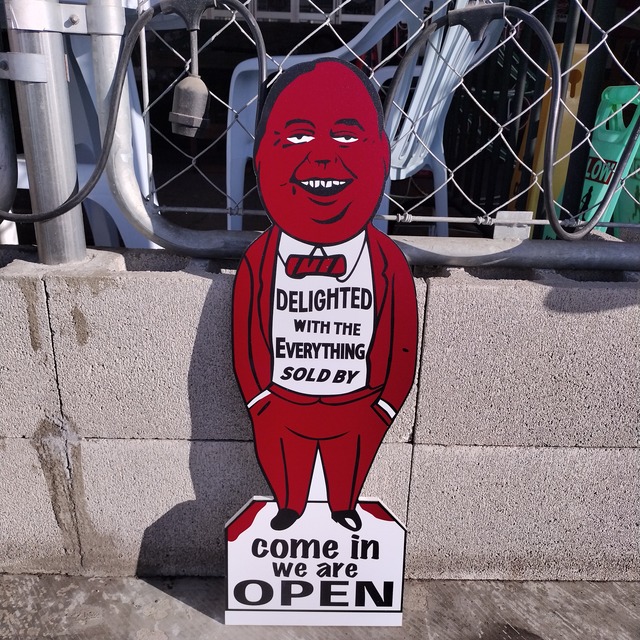 US企業・アドバタイジング◆Welcomeサイン Happy Man◆MDF ウッドボード 看板　店舗　ディスプレイ アメリカン雑貨