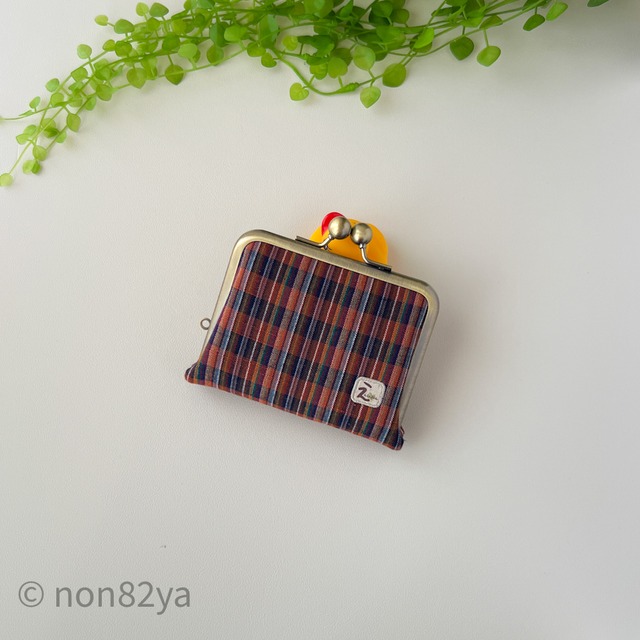 【お札を折らないがま口財布】ほどよいお財布　久留米絣　レンガ
