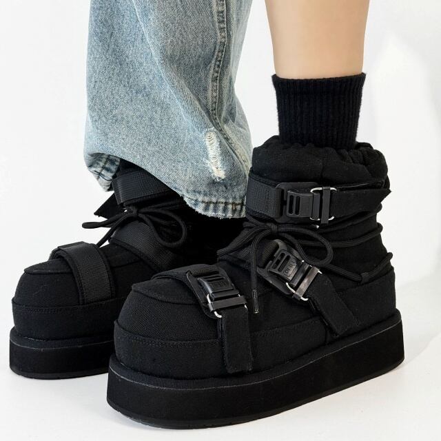 【予約販売】ブーツ メンズ スノーブーツ ショート 長靴 防寒 厚底 ブラック 黒 シンプル お洒落 カジュアル ストリート 冬 24.5cm/25cm/25.5cm/26cm/26.5cm/27cm