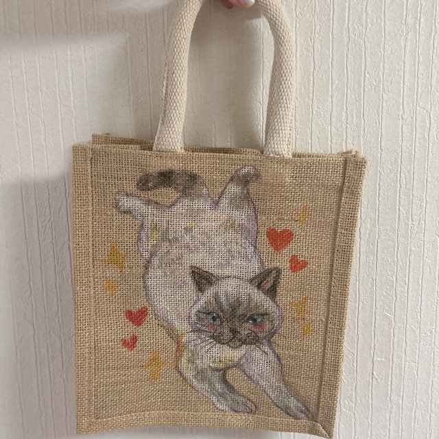 ペットちゃん似顔絵のジュートバッグのナチュふわバッグ Sサイズ