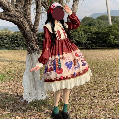 ✞ プリント柄 ロング ガーリー ✞ゴスロリ SM ミリ 甘ロリ クラロリ 和ロリ エレガント 黒ロリ 姫ロリ 華ロリ BB-BB72749739752