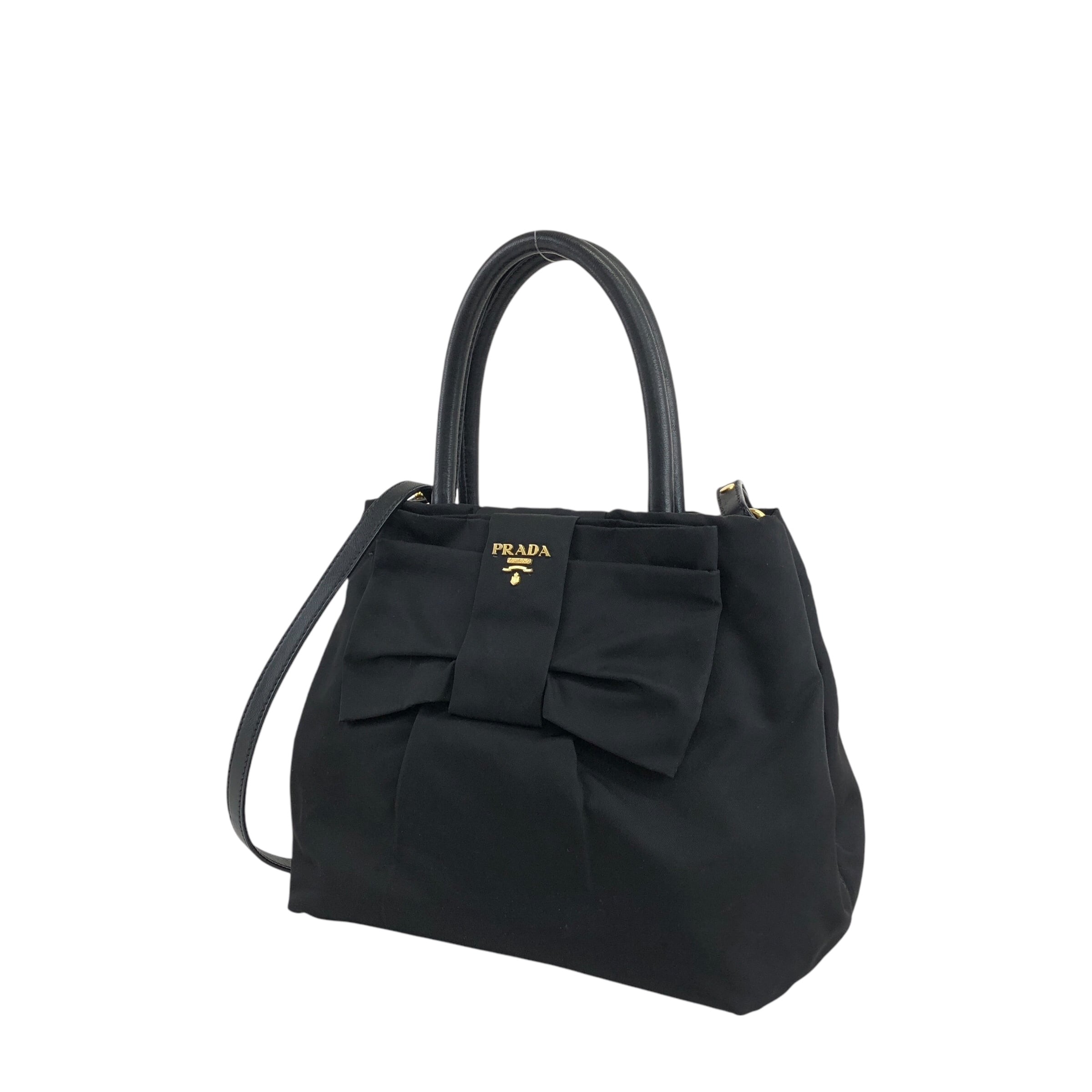 PRADA プラダ ショルダーバッグ ブラック ロゴ リボン ナイロン 2way