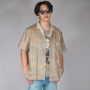 着物リメイク 半袖開襟シャツ ブラック 古布 和柄