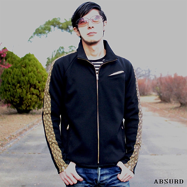 【数量限定!】 ABSURD ラグランブルゾン 肩ライン 切り替え ジャージー素材 カジュアル 立ち襟 アブサード SYURIKEN(上B)