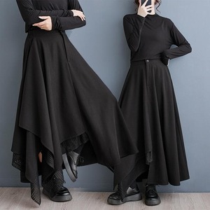 大きいサイズ 新品 秋冬 モード アシンメトリー ロングスカート 黒 メッシュ