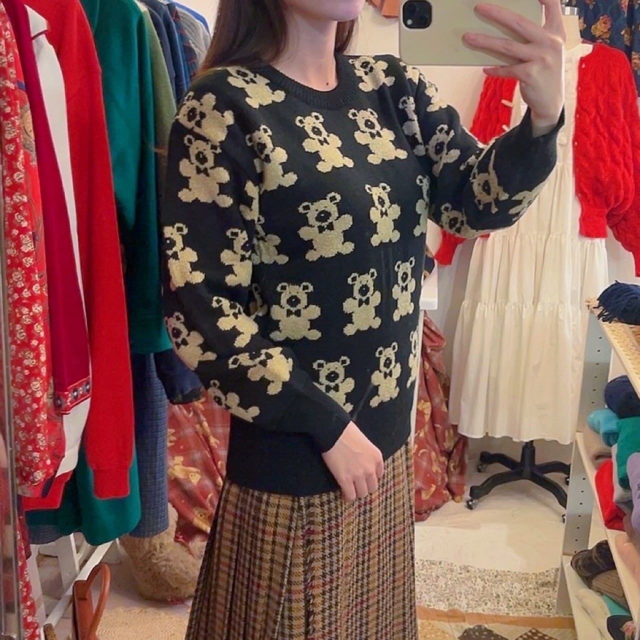 ribbon bear jacquard knit sweater