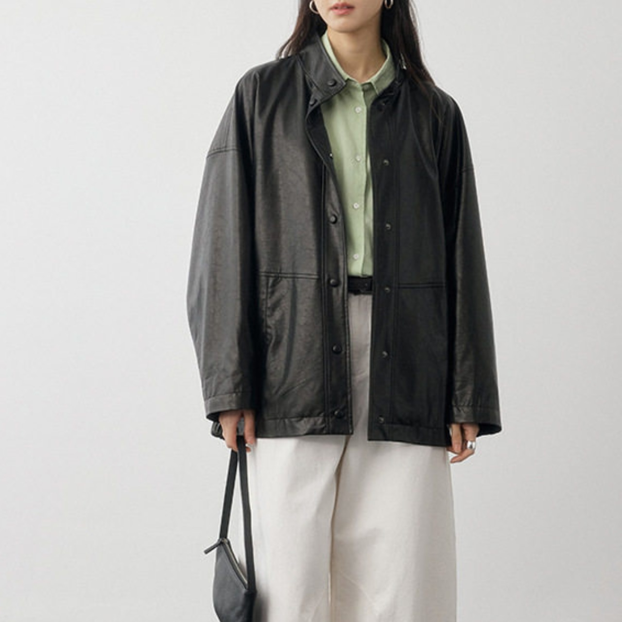 Oversized Leather Jacket T4267