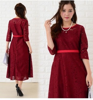 送料無料 未使用 イベント パーティ デート 13号 XL 大人の女性 エレガント 総レ－ス フォーマル ワンピ－ス [OPN3849]